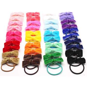 40Pcs Baby Hair Ties Tiny 2 Inches Velvet Hair Bows Rubber Band Elastics Ties for Baby Girls Toddlers and Kids ponytails