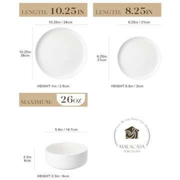 MALACASA Plates and Bowls Sets, 12 Pieces Porcelain Dinnerware Sets Dishware Sets Chip Resistant Cer...