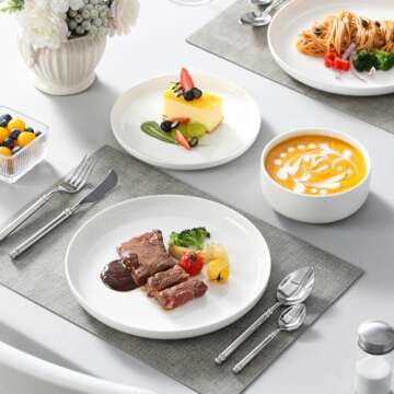 MALACASA Plates and Bowls Sets, 12 Pieces Porcelain Dinnerware Sets Dishware Sets Chip Resistant Ceramic Dish Set Dining Dinner Ware Service for 4, White, Series LUNA