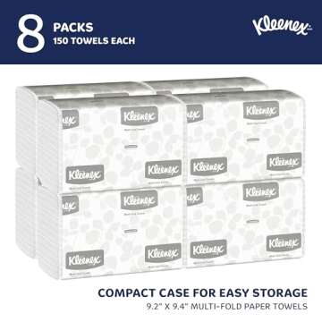 Kleenex® Multifold Paper Towels, Bulk (02046), 1-Ply, 9.2" x 9.4" sheets, White (150 Sheets/Pack, 8...