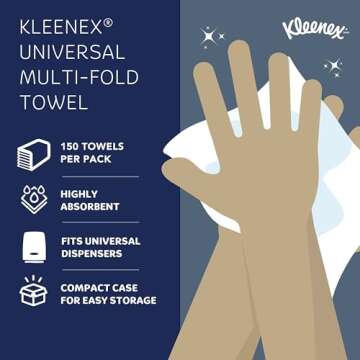 Kleenex® Multifold Paper Towels, Bulk (02046), 1-Ply, 9.2" x 9.4" sheets, White (150 Sheets/Pack, 8 Packs/Case, 1,200 Sheets/Case)