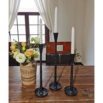 Iron Taper Candle Holders - Cast Iron Candlestick Holders - Metal Black Candle Holder - Decorative Candle Stand - Set of 3