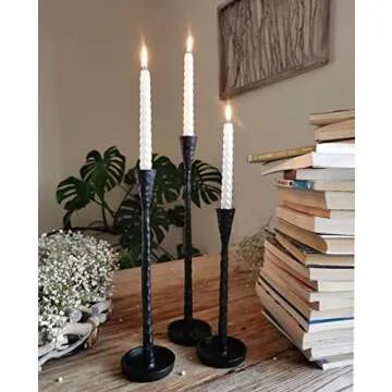 Iron Taper Candle Holders - Cast Iron Candlestick Holders - Metal Black Candle Holder - Decorative Candle Stand - Set of 3