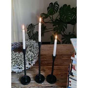 Iron Taper Candle Holders - Cast Iron Candlestick Holders - Metal Black Candle Holder - Decorative Candle Stand - Set of 3