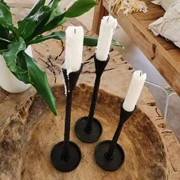 Iron Taper Candle Holders - Cast Iron Candlestick Holders - Metal Black Candle Holder - Decorative Candle Stand - Set of 3