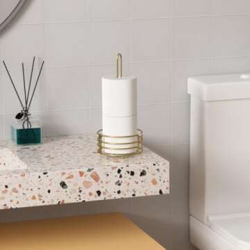 Buruis Paper Towel Holder Countertop, 13 X 6 Inch Standing Paper Towel Roll Holder for Kitchen Bathroom, One-Handed Tear Kitchen Paper Towel Dispenser for Standard Paper Towel Rolls (Gold)