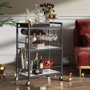 TUTOTAK Bar Cart - Serving Cart for Home - Microwave Cart, Drink Cart, Mobile Kitchen Shelf with Win...