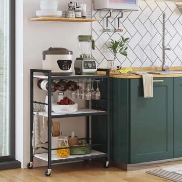 TUTOTAK Bar Cart with Wine Rack & Glass Holders - Stylish Serving Cart