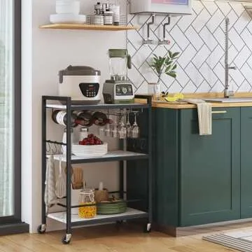 TUTOTAK Bar Cart with Wine Rack & Glass Holders - Stylish Serving Cart