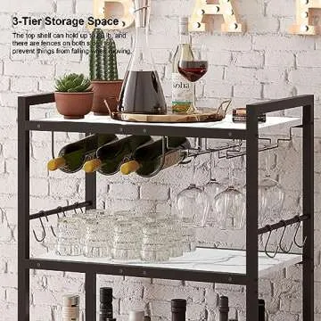 TUTOTAK Bar Cart with Wine Rack & Glass Holders - Stylish Serving Cart