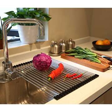 Ahyuan Roll up Dish Drying Rack Over The Sink Kitchen Roll up Sink Drying Rack Portable Dish Drainer Foldable Dish Drying Rack (Black, 17.8''X14'')