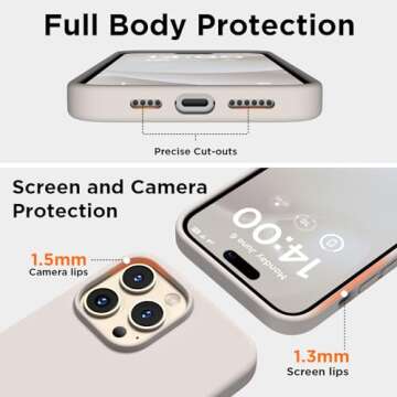 COFFKER Designed for iPhone 14 Pro Max Case, Liquid Silicone Case [2X Screen Protectors], Shockproof Slim Thin Protective Phone Case with Soft Anti-Scratch Microfiber Lining, 6.7 inch, Stone