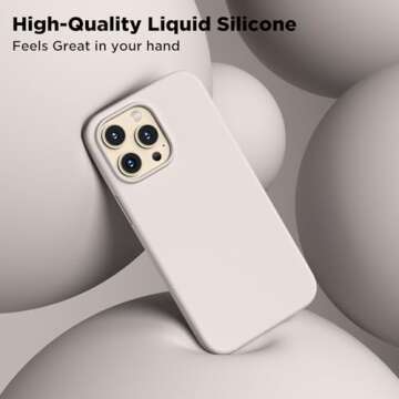 COFFKER Designed for iPhone 14 Pro Max Case, Liquid Silicone Case [2X Screen Protectors], Shockproof Slim Thin Protective Phone Case with Soft Anti-Scratch Microfiber Lining, 6.7 inch, Stone