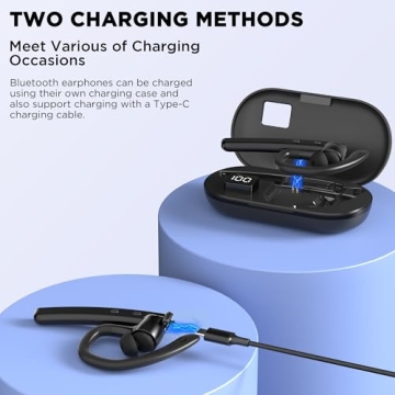 TERUNSOUl Bluetooth Headset V5.3, Wireless Bluetooth Earpiece with 600mAh Charging Case, 110H Playtime, Hands Free Headset for Cell Phone and Computer with Built-in Microphone for Work Trucker Office