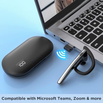 TERUNSOUl Bluetooth Headset V5.3, Wireless Bluetooth Earpiece with 600mAh Charging Case, 110H Playtime, Hands Free Headset for Cell Phone and Computer with Built-in Microphone for Work Trucker Office