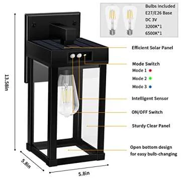 Yomisga Solar Wall Lights Outdoor Dusk to Dawn Porch Lighting, Exterior Light fixtures Wall Mount Waterproof Solar Wall Lantern with Motion Sensor, Outside Wall Sconce for House, Garage, Front Door