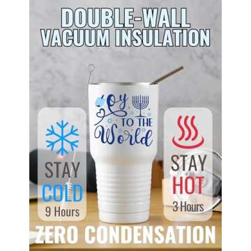 Onebttl Hanukkah Gifts for Women Men, Chanukkah Jewish Gifts, Oy To The World 30oz Tumbler with Lid Straw for Hanukkah Day - White