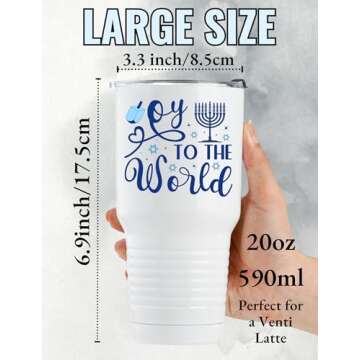 Onebttl Hanukkah Gifts for Women Men, Chanukkah Jewish Gifts, Oy To The World 30oz Tumbler with Lid Straw for Hanukkah Day - White