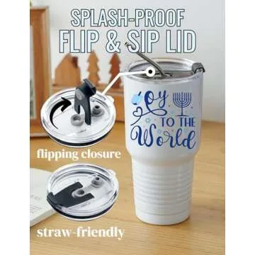 Onebttl Hanukkah Gifts for Women Men, Chanukkah Jewish Gifts, Oy To The World 30oz Tumbler with Lid Straw for Hanukkah Day - White