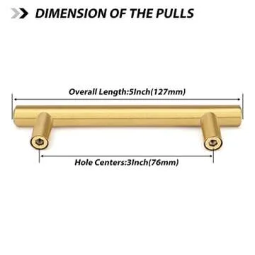 goldenwarm 100Pcs Brushed Brass European Style T Bar Tube Pulls Stainless Steel Kitchen Cabinet Door...
