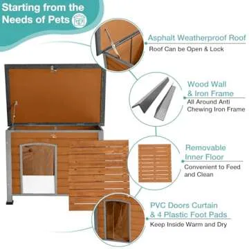 Suumerpety Indoor Outdoor Dog House,Anti-Chewing Iron Frame Dog Kennel,Wood Warm Pets Home,Weatherpr...