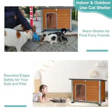 Suumerpety Indoor Outdoor Dog House,Anti-Chewing Iron Frame Dog Kennel,Wood Warm Pets Home,Weatherproof Outside Shelter for Feral Animal 33.5" (L) X 22" (W) X 25.2" (H) Brown