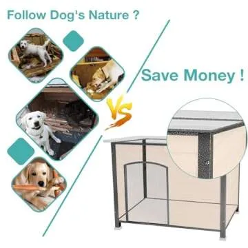 Suumerpety Indoor Outdoor Dog House,Anti-Chewing Iron Frame Dog Kennel,Wood Warm Pets Home,Weatherproof Outside Shelter for Feral Animal 33.5" (L) X 22" (W) X 25.2" (H) Brown