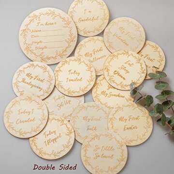 Baby Monthly Milestone Cards Wooden| Newborn Baby Birth Announcement Card| Double-Sided Milestone Di...
