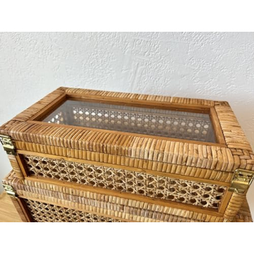 Rustic Rattan Woven Decorative Storage Boxes Set of 2