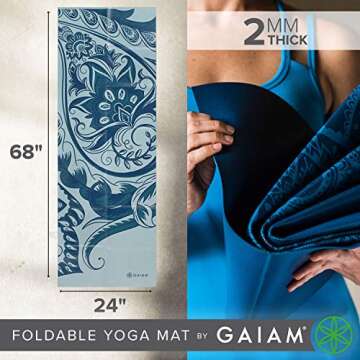 Gaiam Yoga Mat Folding Travel Fitness & Exercise Mat | Foldable Yoga Mat for All Types of Yoga, Pila...