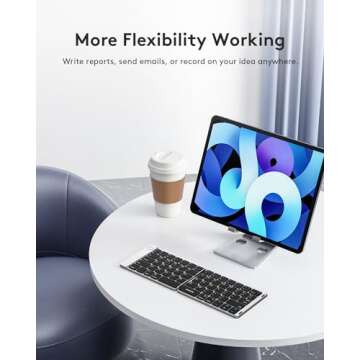 Samsers Foldable Bluetooth Keyboard - Portable Wireless Keyboard with Stand Holder, Rechargeable Full Size Ultra Slim Folding Keyboard Compatible iOS Android Windows Smartphone Tablet & Laptop-Silver