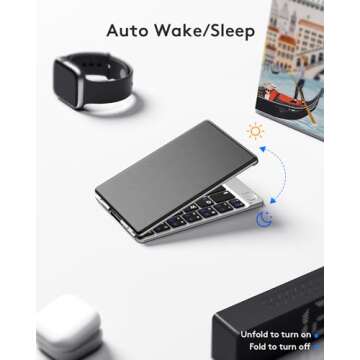 Samsers Foldable Bluetooth Keyboard - Portable Wireless Keyboard with Stand Holder, Rechargeable Full Size Ultra Slim Folding Keyboard Compatible iOS Android Windows Smartphone Tablet & Laptop-Silver