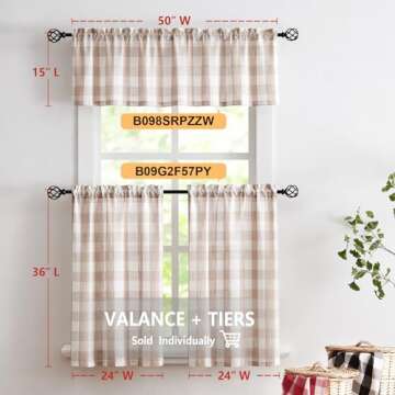 Elegant Treatmentex Buffalo Plaid Kitchen Curtains Set