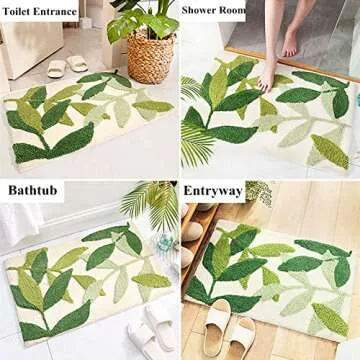 UKELER Cute Monstera Leaf Shape Bathroom Rug for Kids Non Slip Absorbent Bath Mat Washable Shaggy Kids Bedroom Decor Bathroom Door Mat Small Toilet Rug 23.6''x17.7''