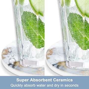 Nipichsha Car Coasters for Cup Holders, 2 Pack Absorbent Ceramic Car Cup Holder Coaster for Drinks, Cute Auto Assecories for Women Men, Size 2.56 in with Finger Notch & Cork Base, Gray Gold