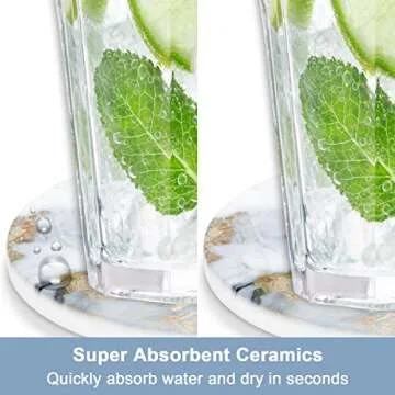 Nipichsha Car Coasters for Cup Holders, 2 Pack Absorbent Ceramic Car Cup Holder Coaster for Drinks, Cute Auto Assecories for Women Men, Size 2.56 in with Finger Notch & Cork Base, Gray Gold