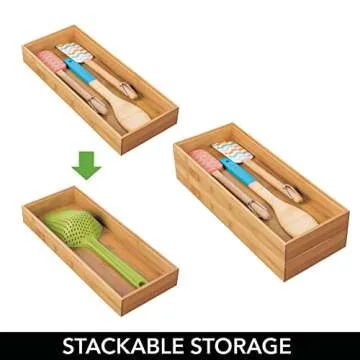 mDesign Bamboo Drawer Organizer for Kitchen and Home
