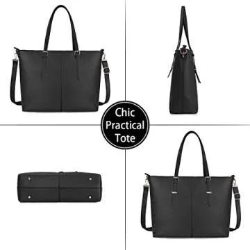 Laptop Tote Computer Bag for Women 15.6 Inch Waterproof Lightweight Leather For Business Office Work Briefcase Large Travel Shoulder Handbag Black