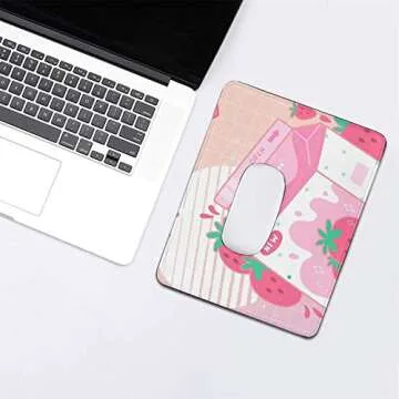 Kawaii Strawberry Milk Shake Mouse Pad for Home Office