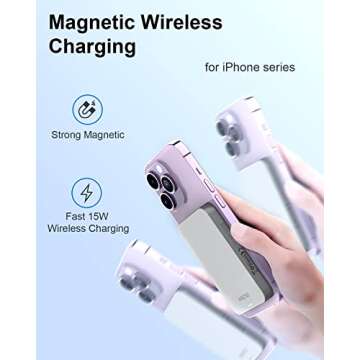 HINOVO Magnetic Power Bank, 10000mAh Wireless Portable Charger for iPhone, Wireless Battery Pack 15W...