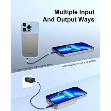 HINOVO Magnetic Power Bank, 10000mAh Wireless Portable Charger for iPhone, Wireless Battery Pack 15W Fast Charging, Compact Power Bank for iPhone 16/15/14/13/12, Compatible with MagSafe Phone Case