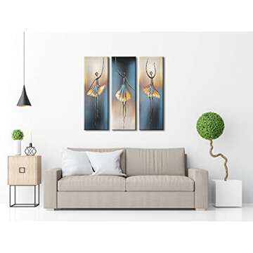 Wieco Art Dancing Girls Modern Large Contemporary 3 Panels 100% Hand Painted Stretched and Framed Ba...