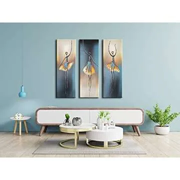 Wieco Art Dancing Girls Modern Large Contemporary 3 Panels 100% Hand Painted Stretched and Framed Ballet Dancers Oil Paintings on Canvas Wall Art Work for Living Room Bedroom Home Decorations