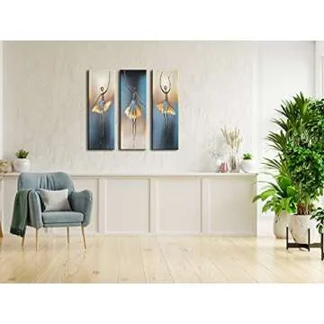 Wieco Art Dancing Girls Modern Large Contemporary 3 Panels 100% Hand Painted Stretched and Framed Ballet Dancers Oil Paintings on Canvas Wall Art Work for Living Room Bedroom Home Decorations