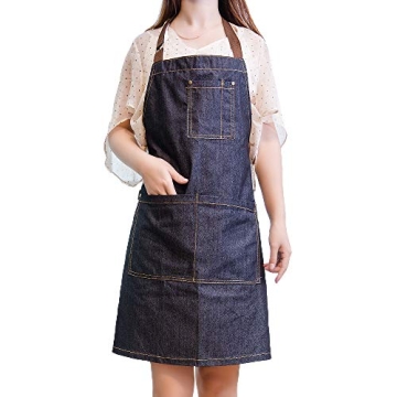 Yiswear Unisex Adjustable Multi-Pocket Denim Apron,for Chef, Kitchen, BBQ and Studio(Black)
