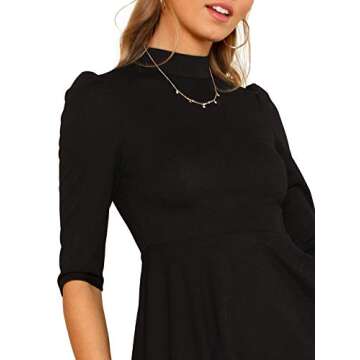 Floerns Women's Mock Neck Short Sleeve Flared A Line Cocktail Dress A Black L