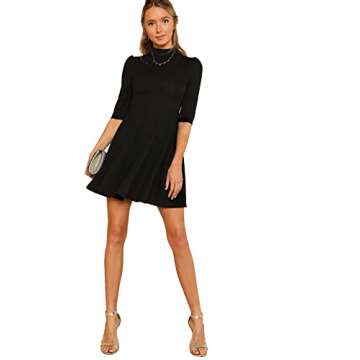 Floerns Women's Mock Neck Short Sleeve Flared A Line Cocktail Dress A Black L