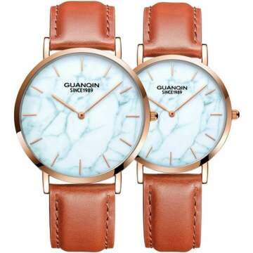 Waterproof Quartz Stainless Steel/Leather Watch Set