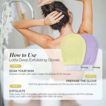 Lotta Exfoliator glove Body scrubs 2Pcs 150D Exfoliating mitt for shower Skin exfoliator glove for Cleanse dead or Dry skin Back tanning applicator Suitable for Men and Women Pink or Yellow