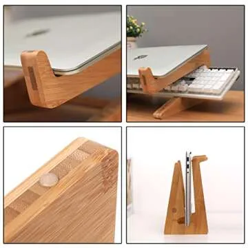 Nuvograin Laptop Stand, Wooden Vertical Laptop Stand for Desk, Bamboo Laptop Stand Compatible with MacBook Air Pro/Dell XPS/Surface pro/HP/Pixelbook/Lenovo, More Laptops 13-17.7inch